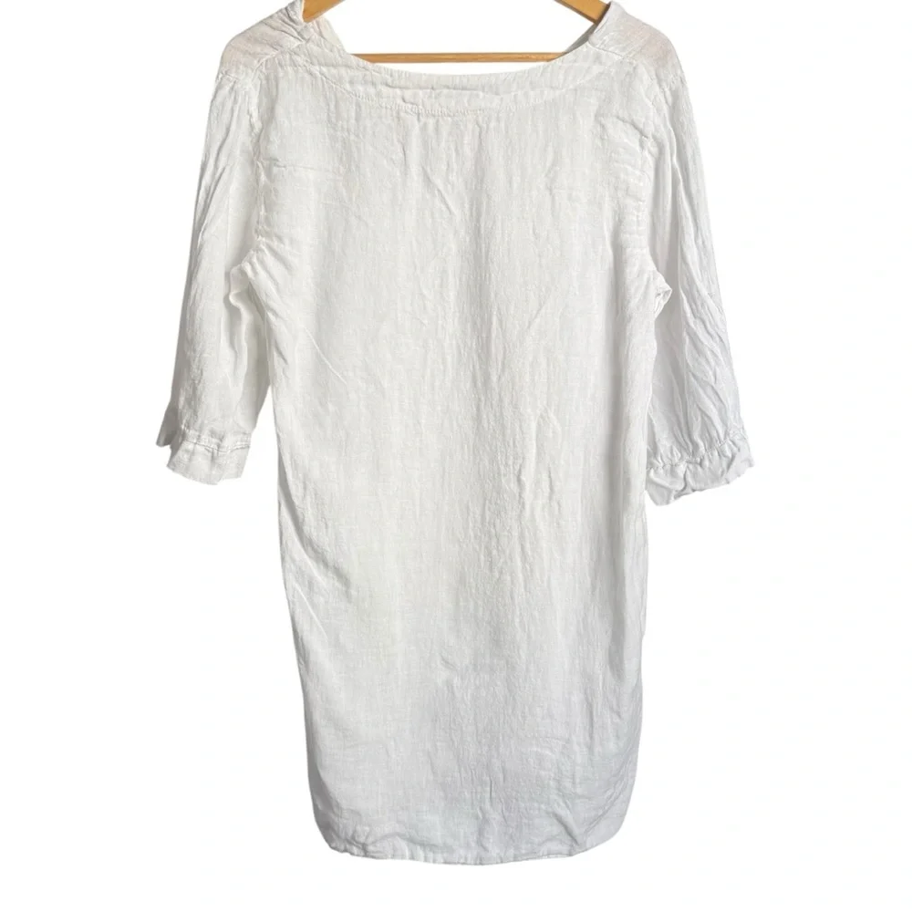 Alessia Pacini 100% Linen Mini Dress Tunic Cover Up Women’s Medium White Beach